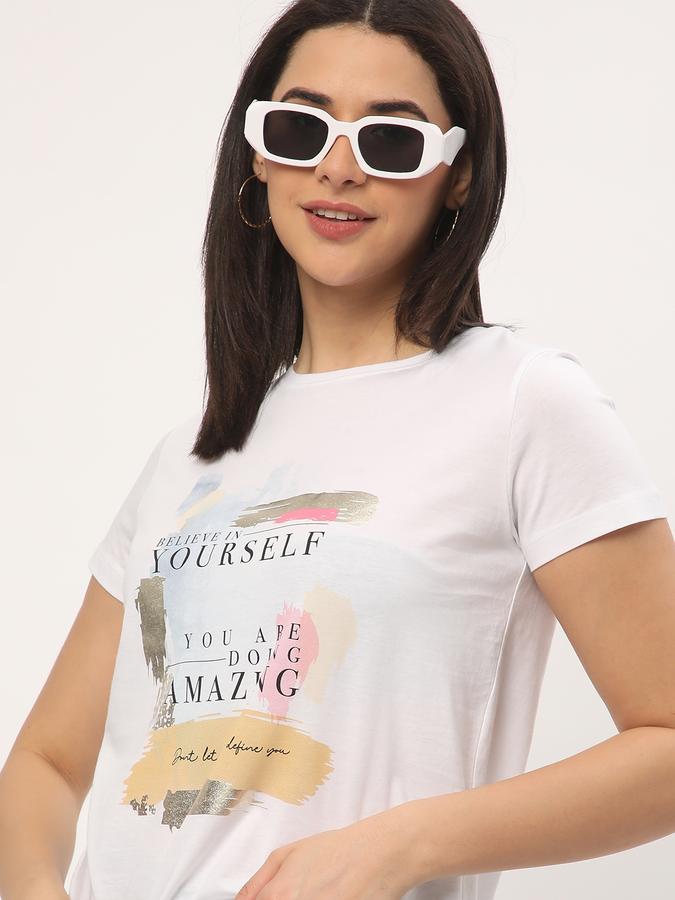 Women Cotton Regular Fit Round Neck Slogan T-shirt