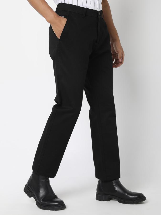 Men Cotton Slim Fit Flat Front Solid Trousers
