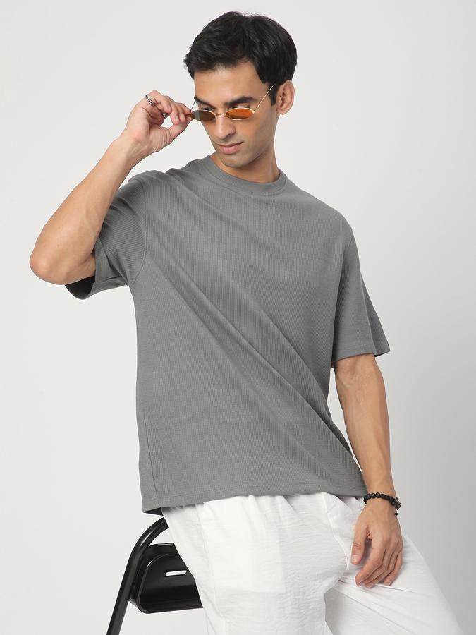 Men Polycotton Regular Fit Crew Neck Textured T-shirt