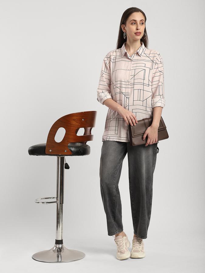 R&B Women Ivory Geometric Print Longline Shirt