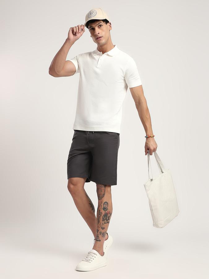Men Cotton Blend Regular Fit Drawstring Solid Shorts
