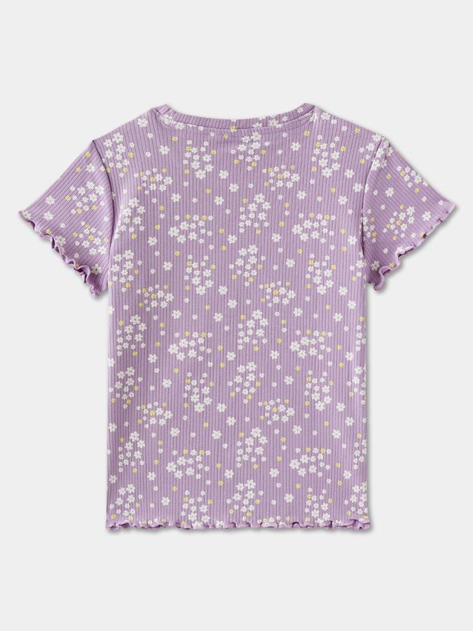 R&B Girls' Lilac Printed T-Shirt