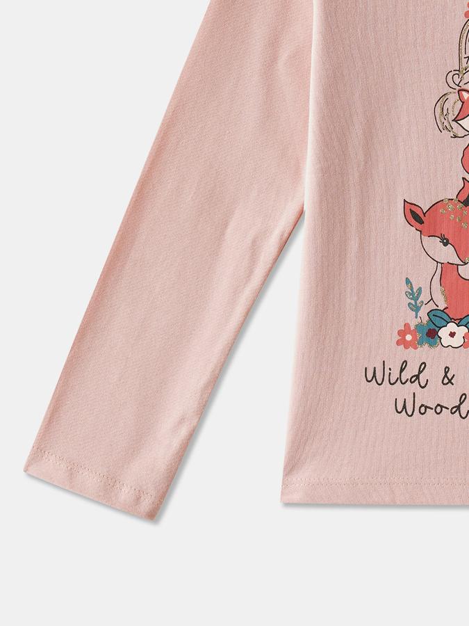 Girls Cotton Regular Fit Crew Neck Graphic T-shirt