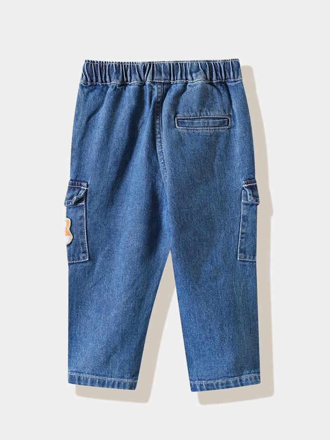 Boys Cotton Relaxed Fit Drawstring Waist Embroidered Jeans