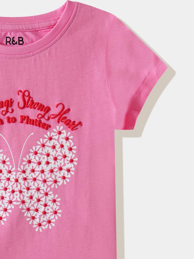 Girls Cotton Regular Fit Crew Neck Graphic T-shirt