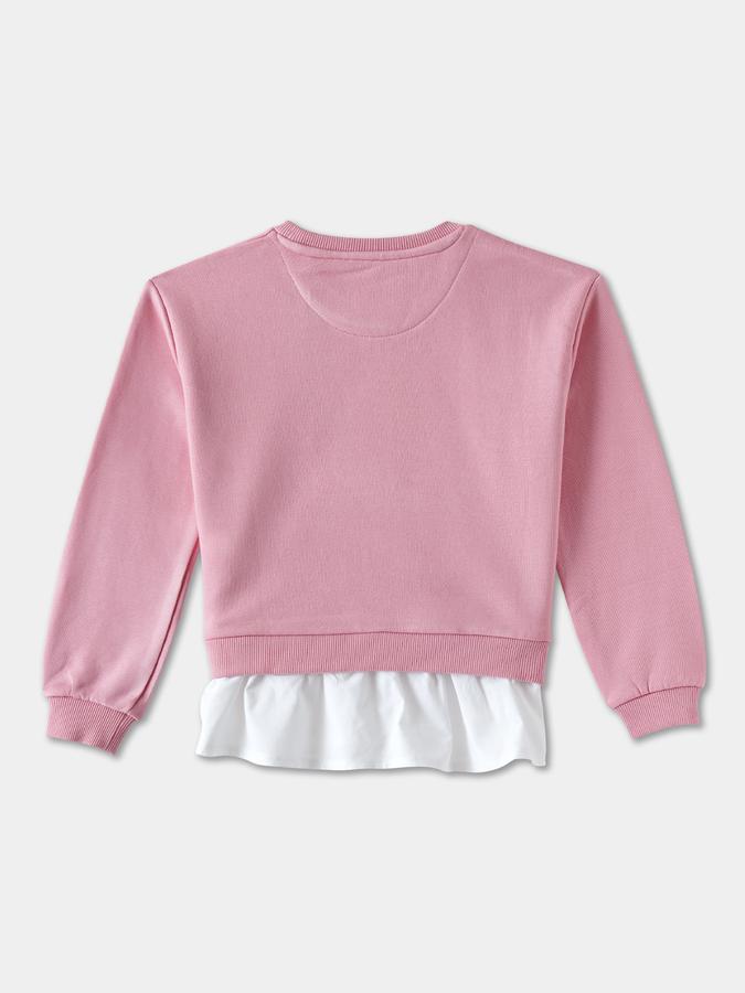 Girls Cotton Blend Regular Fit Crew Neck Embellished Sweatshirt