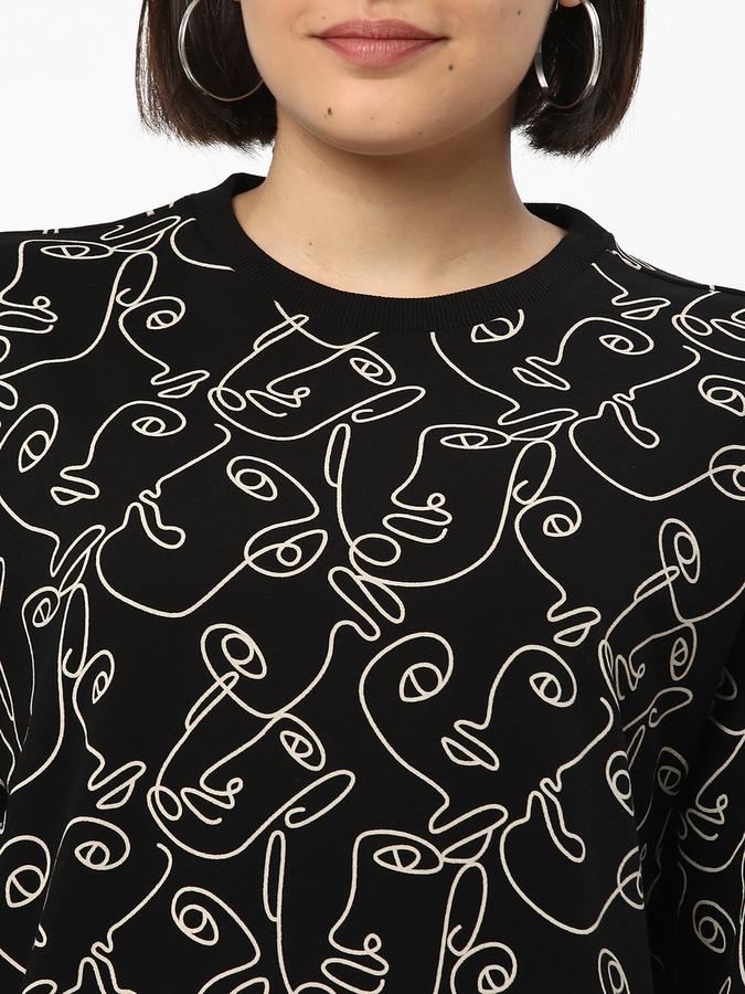 Women Cotton Blend Regular Fit Round Neck Printed Sweatshirt