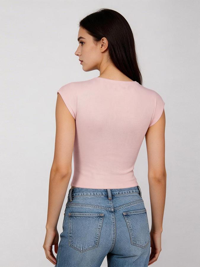 R&B Pink Solid Women Fitted Top 