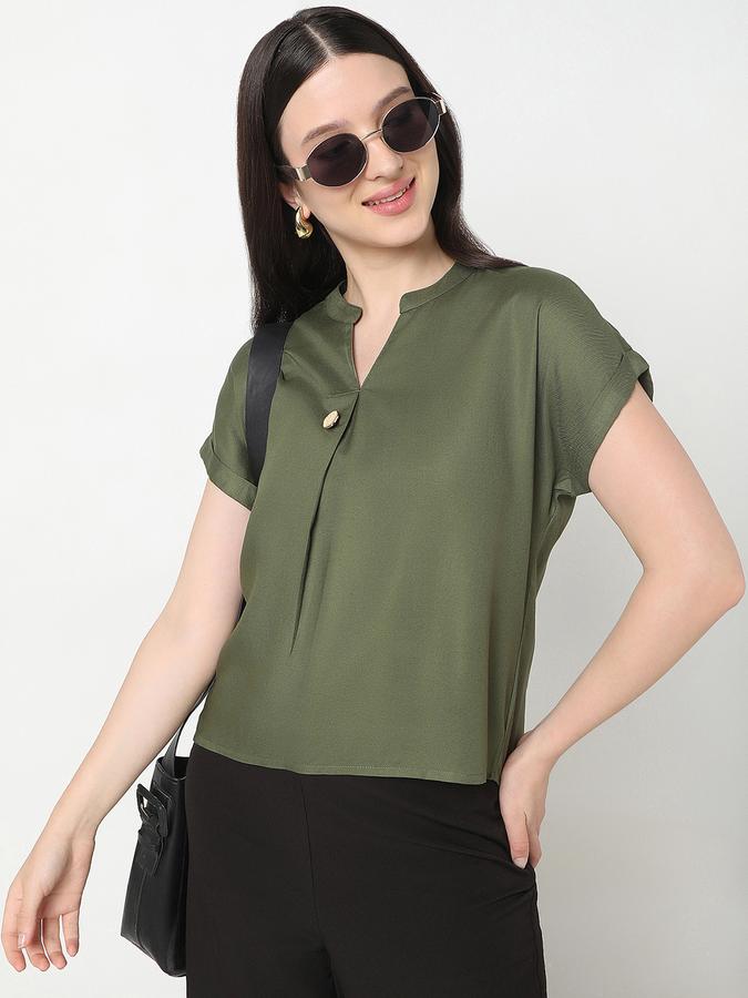 Women Viscose Regular Fit Mandarin Collar Solid Top