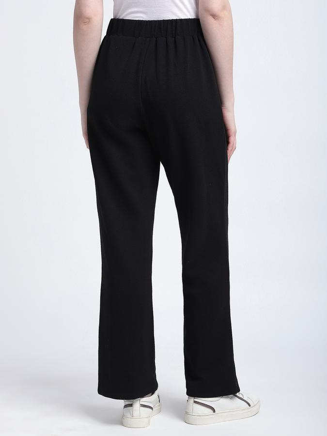 R&B Women Black Solid Wide-Leg Trousers