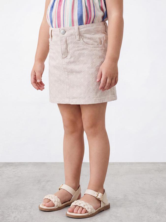 R&B Girls Beige Embroidered A-Line Above Knee Length Cotton Skirt