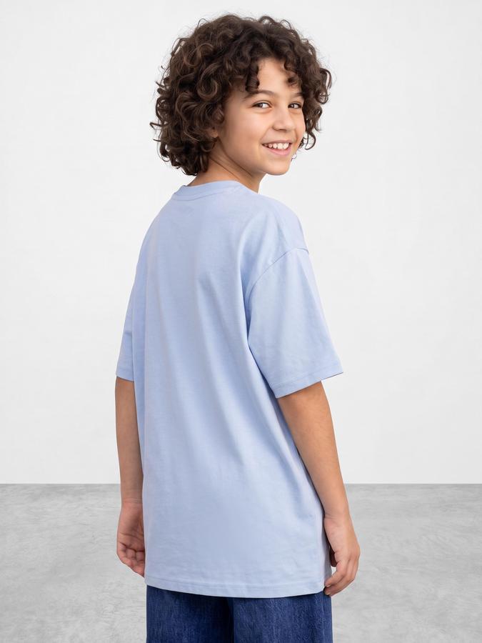 R&B Boys Blue Graphic Print Short Sleeves Round Neck Pure Cotton T-Shirt
