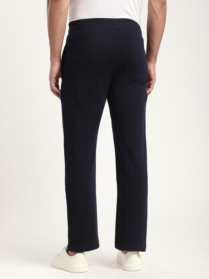 Men Cotton Regular Fit Drawstring Waist Solid Trousers