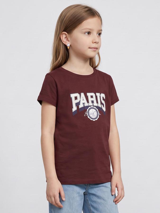 R&B Girls Burgundy Typography Print Short Sleeves Round Neck Pure Cotton T-Shirt