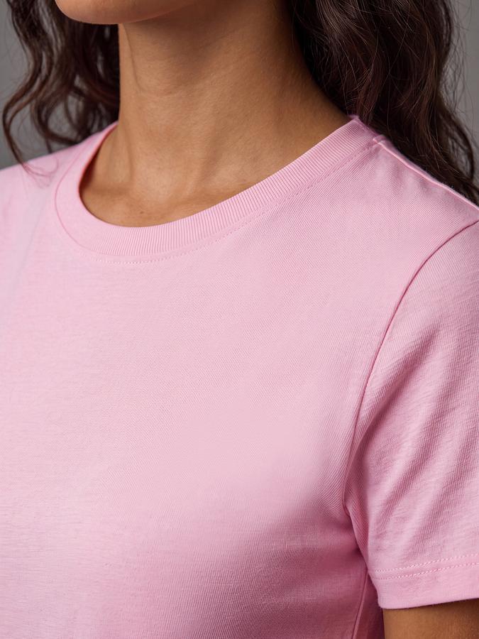 R&B Women Baby Pink Solid Short Sleeves Soft Touch Tshirt