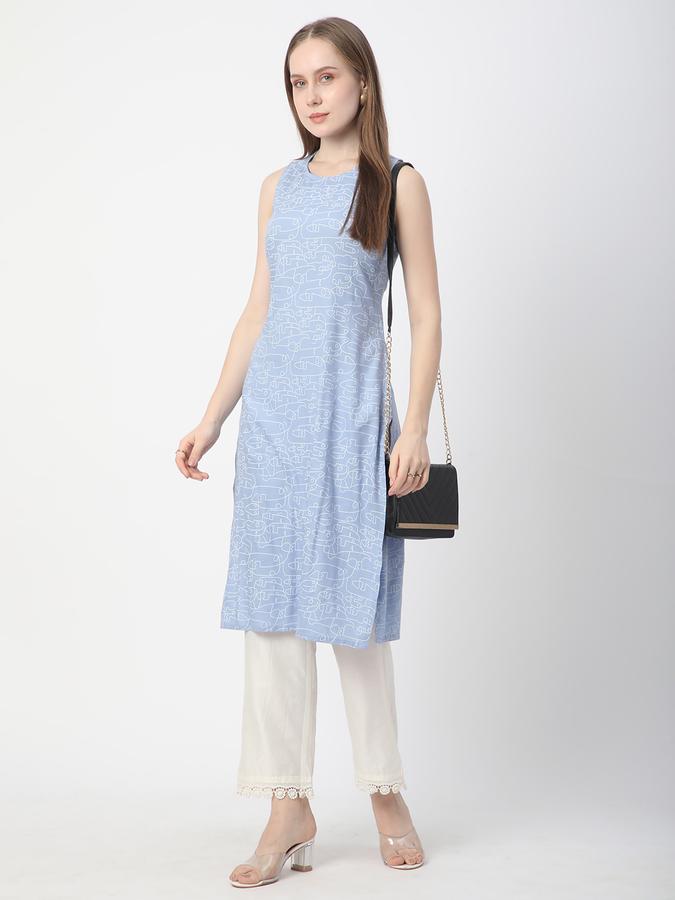 Women Rayon Regular Fit Round Neck Printed Kurta