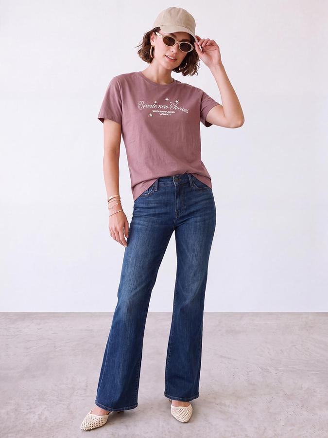 R&B Women Pink Short Sleeve Round Neck Typography Graphic Print T-Shirt