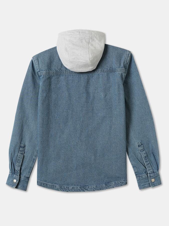 Boys Denim Hooded Zip Up Colorblock Jacket