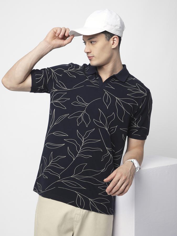 Men Cotton Regular Fit Polo Neck Floral T-shirt