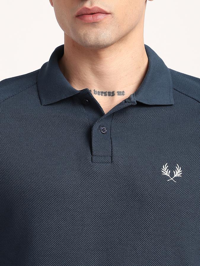 Men Cotton Slim Fit Polo Neck Textured T-shirt