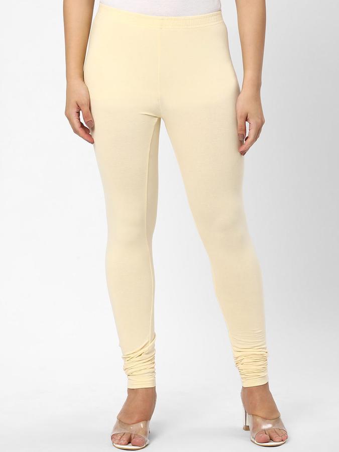 R&B Women Ivory Solid Leggings