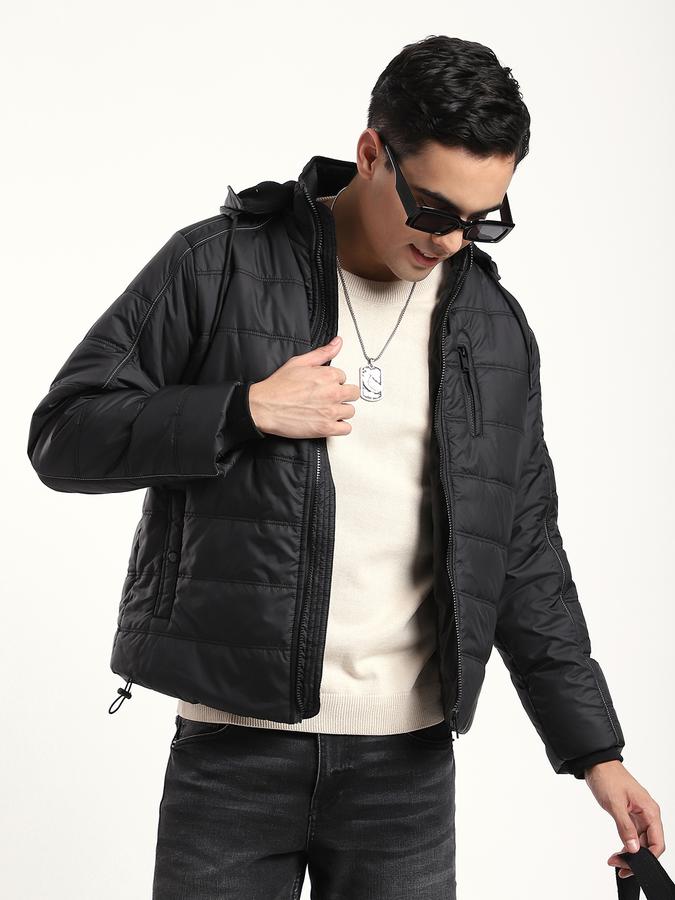 Men Polyester Tapered Quilted Puffer Jacket