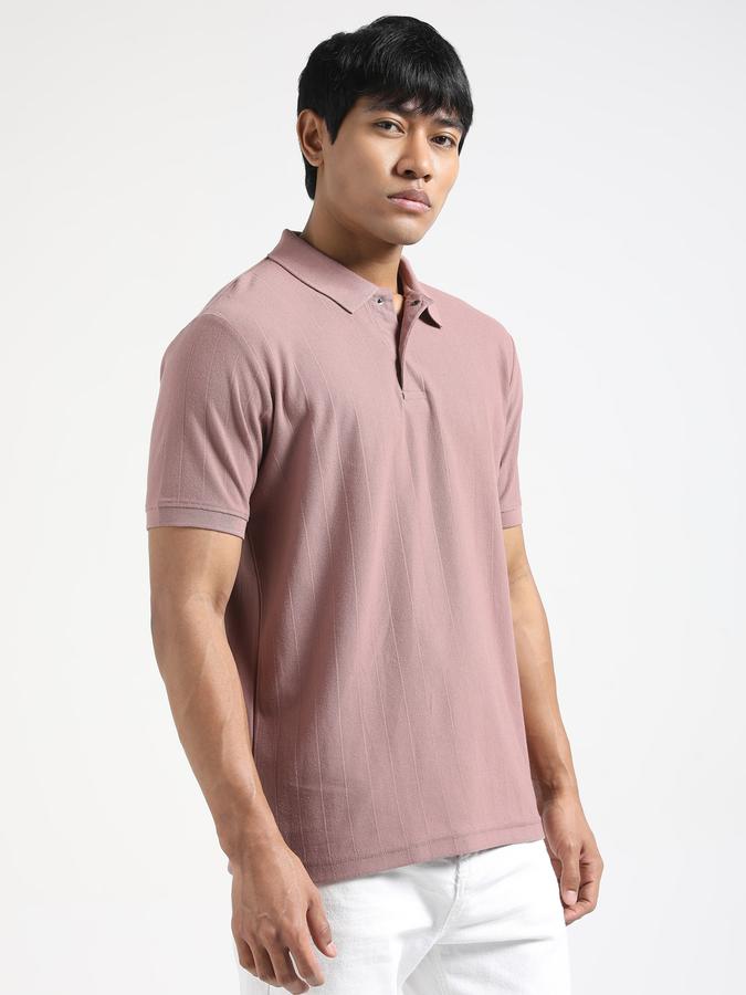 Men Cotton Blend Regular Fit Polo Neck Textured T-shirt