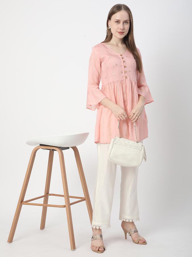 Women Viscose Relaxed Fit V-Neck Embroidered Ethnic Top