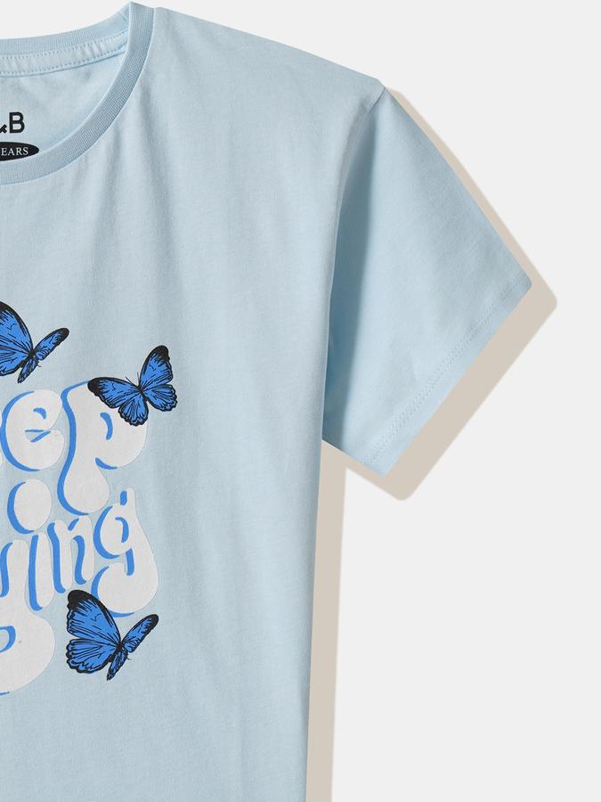 Girls Cotton Regular Fit Crew Neck Graphic T-shirt