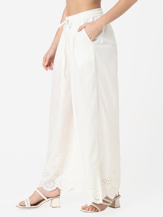 Women Cotton Palazzo Drawstring Embroidered Trousers