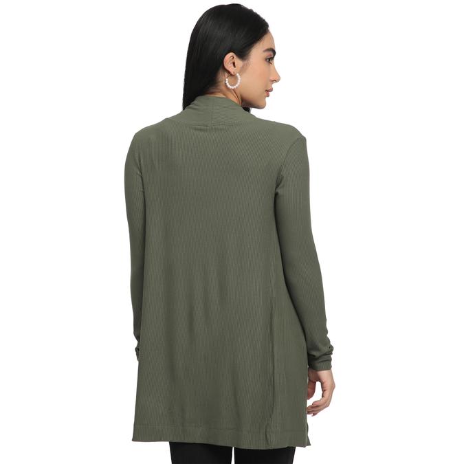 R&B Women Olive Textured Longline Cardigan