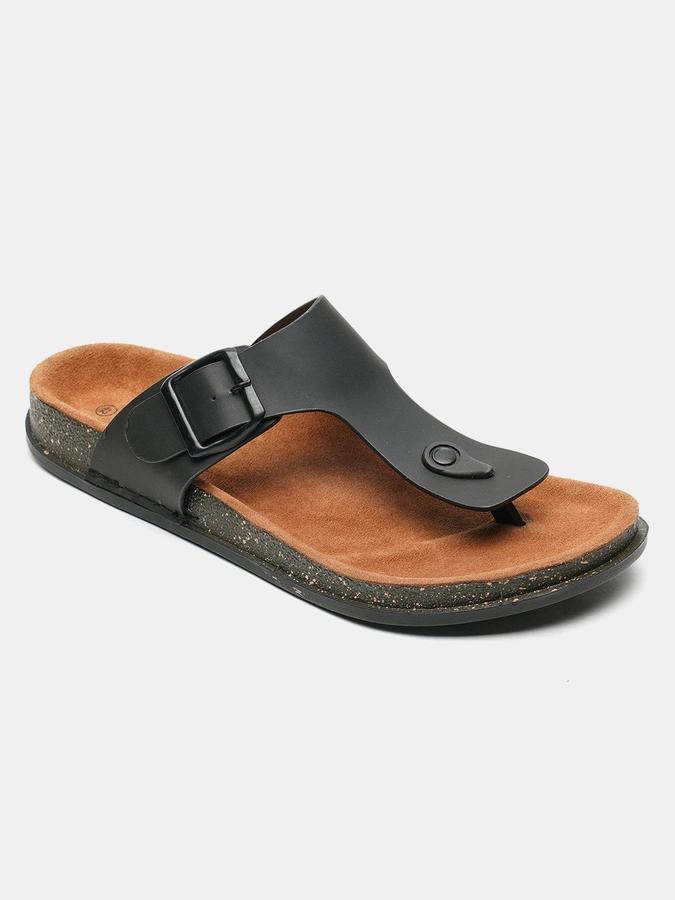 R&B Men Black Solid Buckle Detailing Comfort Flat Sandals