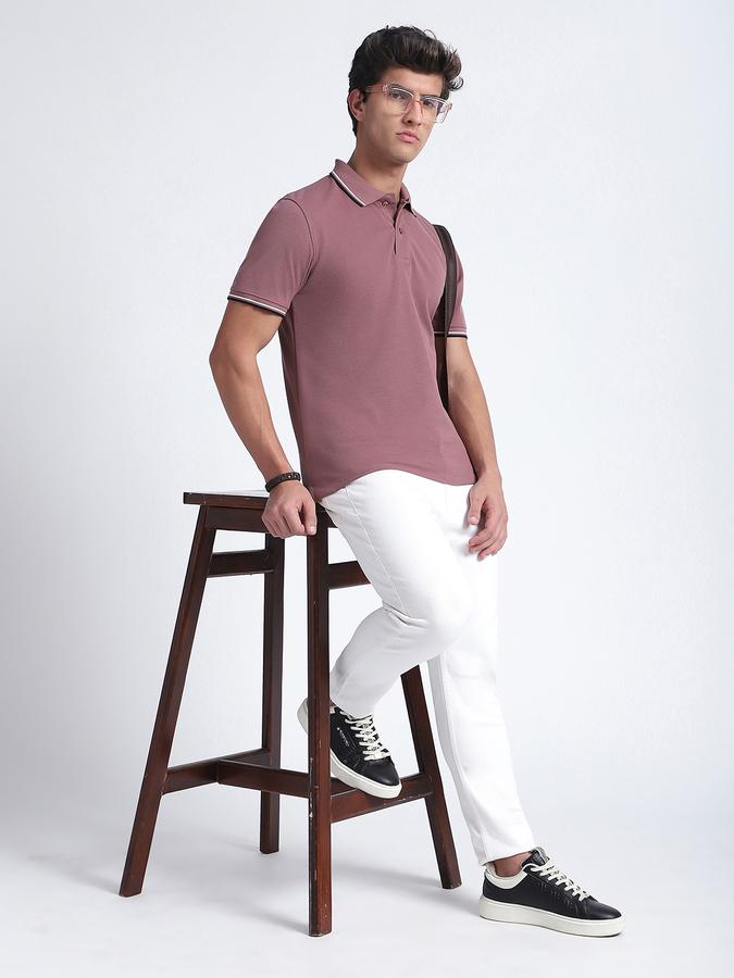 Men Cotton Blend Slim Fit Polo Neck Solid T-shirt