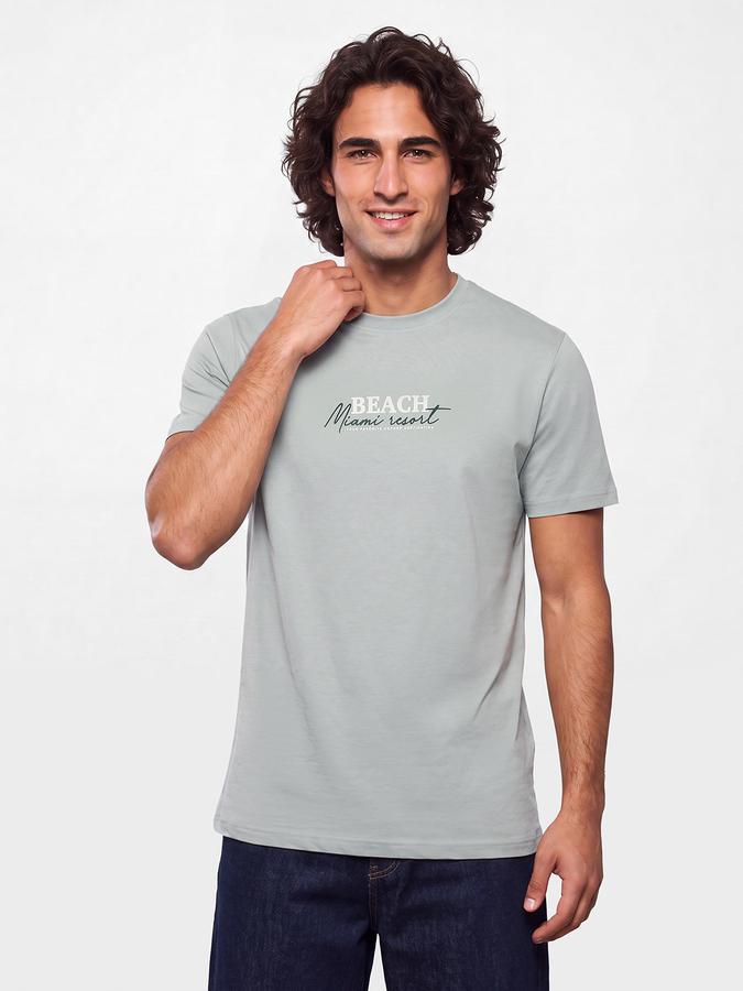 R&B Men Spring Green Typographic Print Short Sleeves Pure Cotton Tshirt
