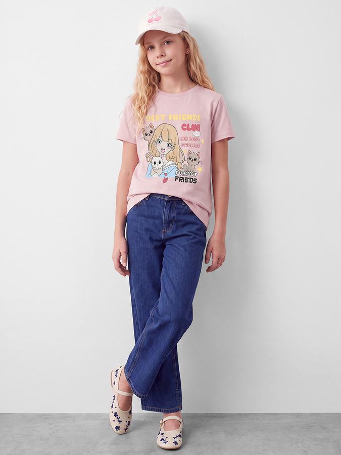 R&B Girls Pink Graphic Printed  Short Sleeves Pure Cotton T-shirt