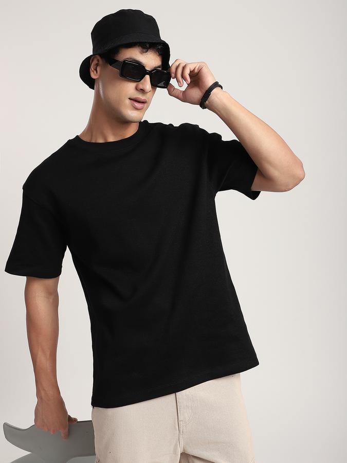 Men Cotton Loose Fit Crew Neck Ribbed T-shirt
