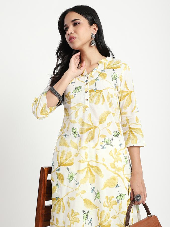 Women Cotton Regular Fit Mandarin Collar Printed Kurta
