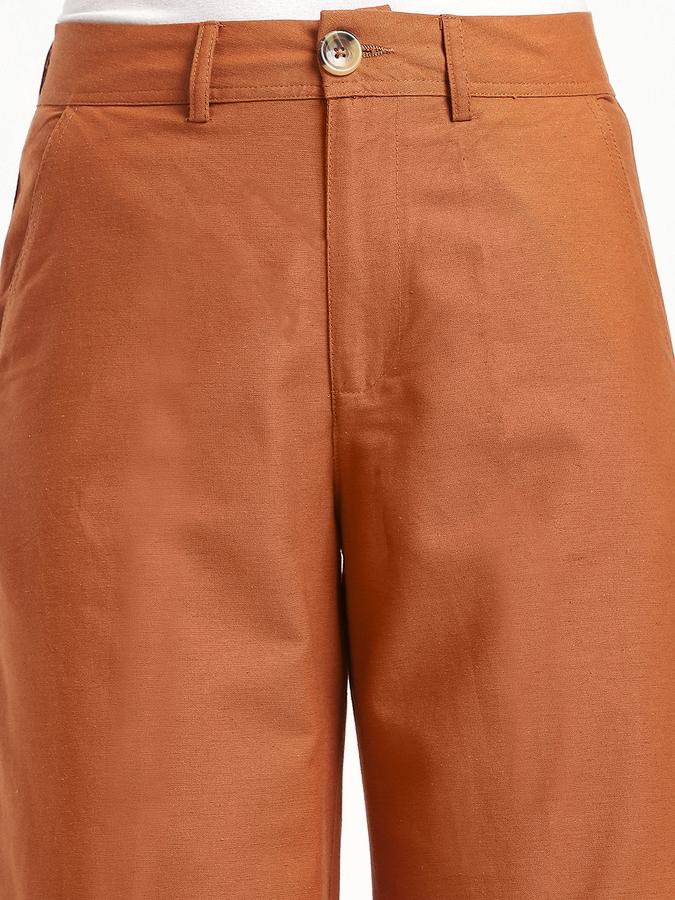 Women Cotton Straight Leg High Rise Solid Pants