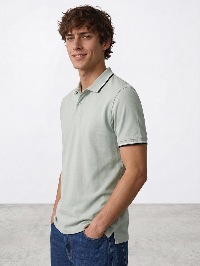 R&B Men Mint Textured Short Sleeves Polo Collar T-Shirt