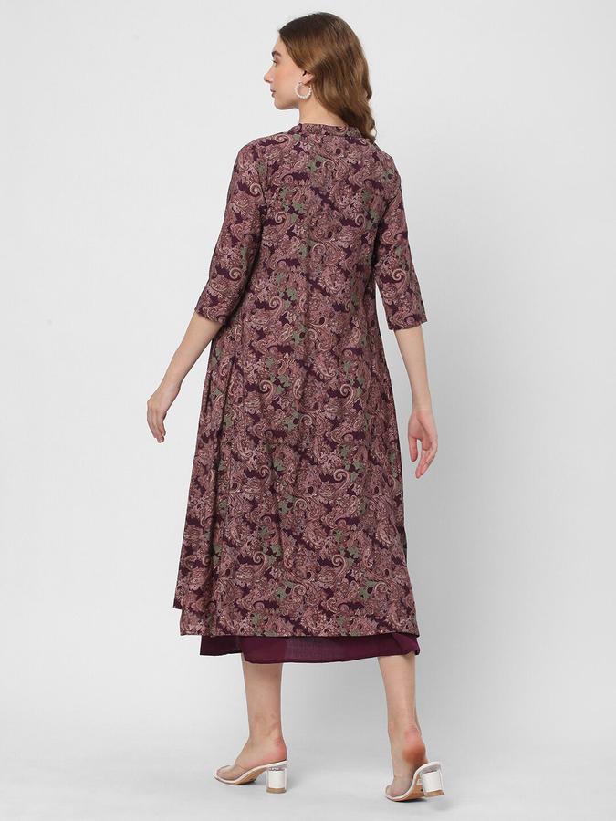 R&B Women Maroon Embroidered Three Quarter Sleeves  A-Line Midi  Ethnic Dress