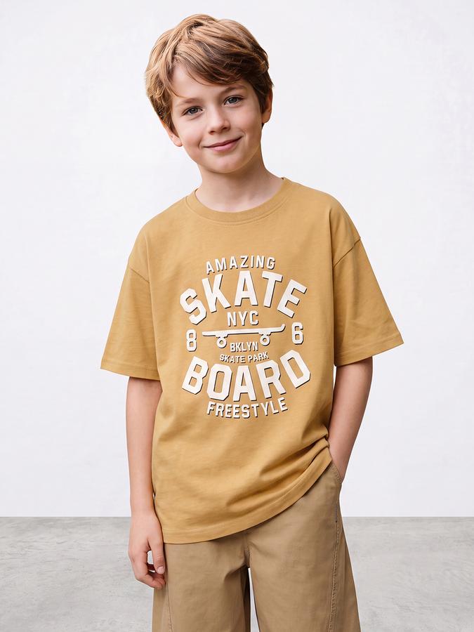 R&B Boys Mustard 3D Graphic Print Drop-Shoulder Sleeves Tshirt