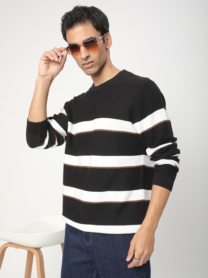Men Cotton Regular Fit Crew Neck Striped Sweater