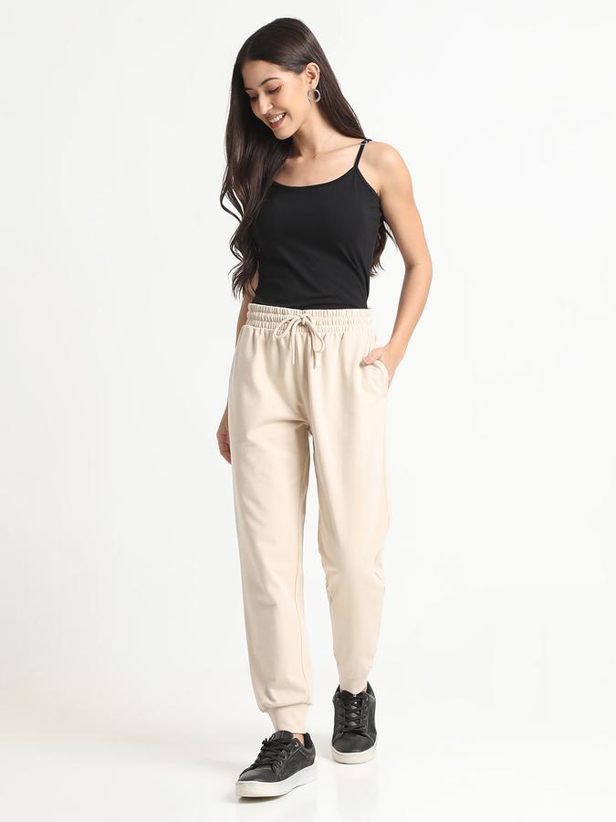 R&B Women Beige Solid Joggers