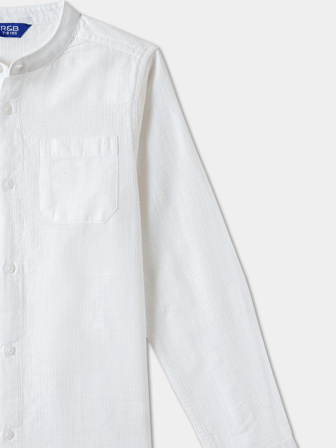 Boys Linen Blend Regular Fit Long Sleeve Mandarin Collar Shirt