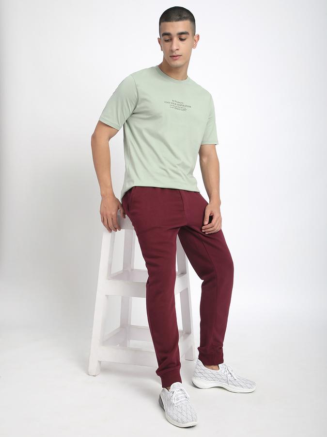 Men Fleece Regular Fit Drawstring Waist Cuffed Hem Trackpants