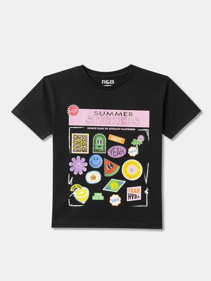 Pack of 2 Girl Graphic Print Round-Neck T-Shirts image number 2