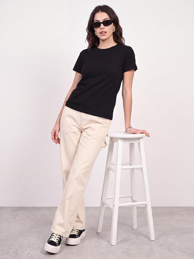 R&B Women Cream Wide Leg Denim Jeans