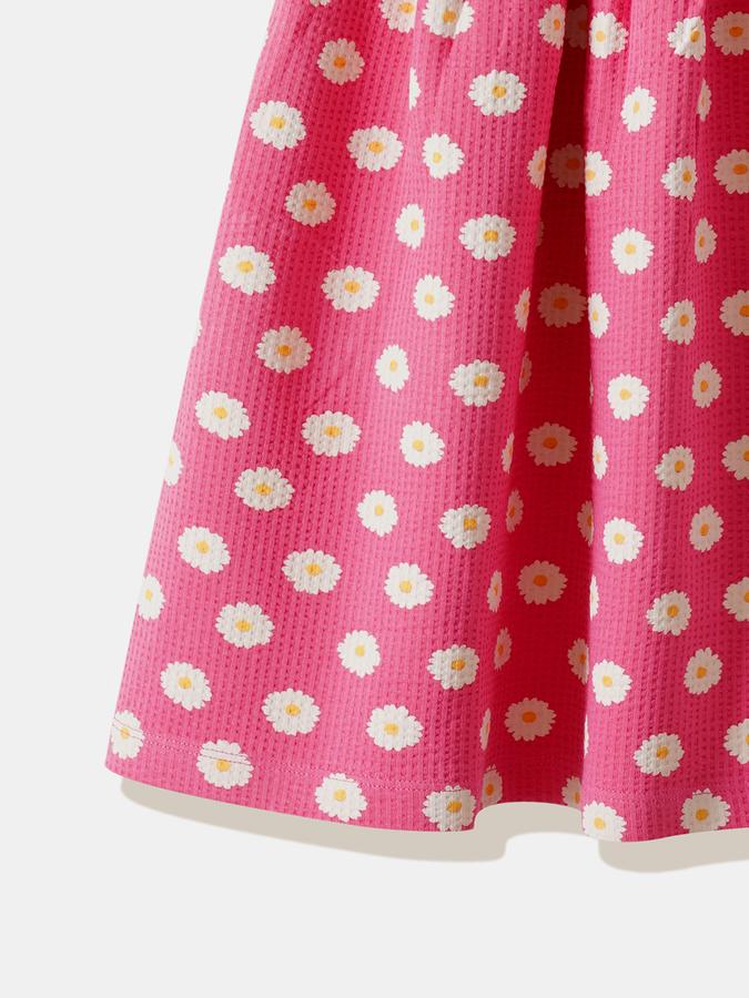 Girls Cotton Regular Fit Round Neck Ruffled Dress