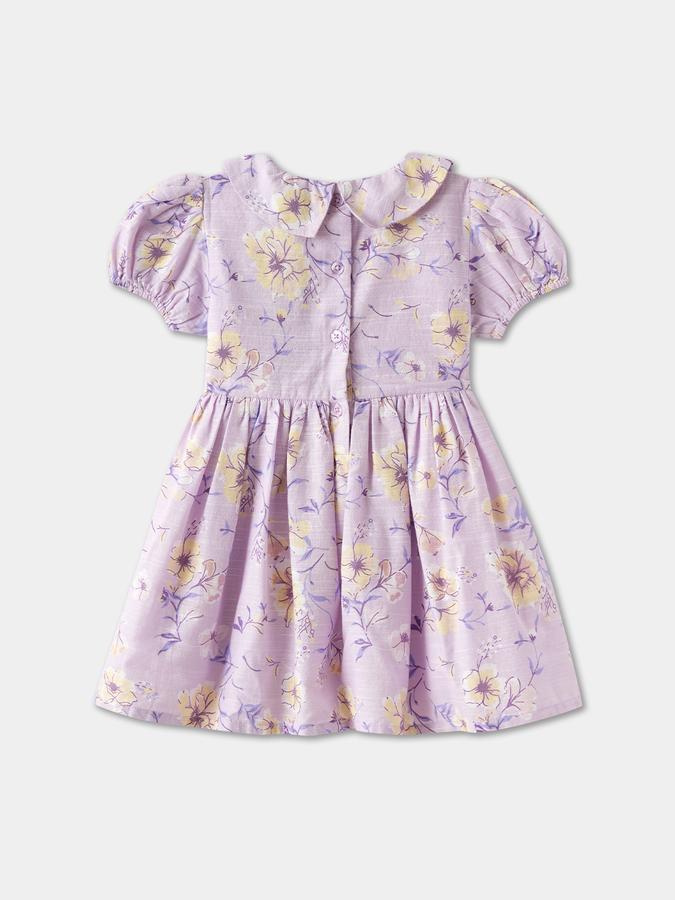 Girls Floral Puff Sleeve Peter Pan Collar Fit & Flare Dress