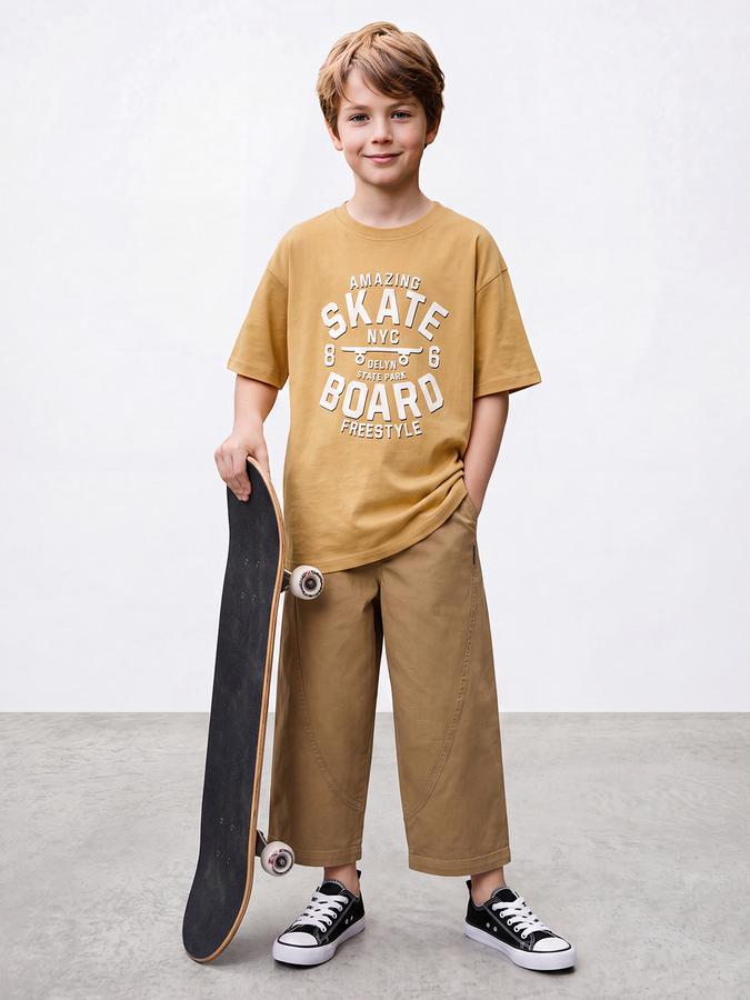 R&B Boys Mustard 3D Graphic Print Drop-Shoulder Sleeves Tshirt